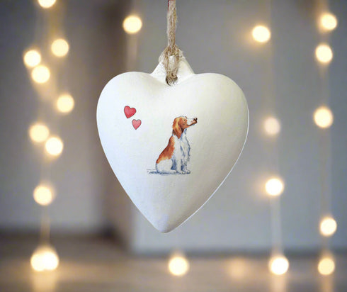 Welsh Springer Ceramic Heart Bauble